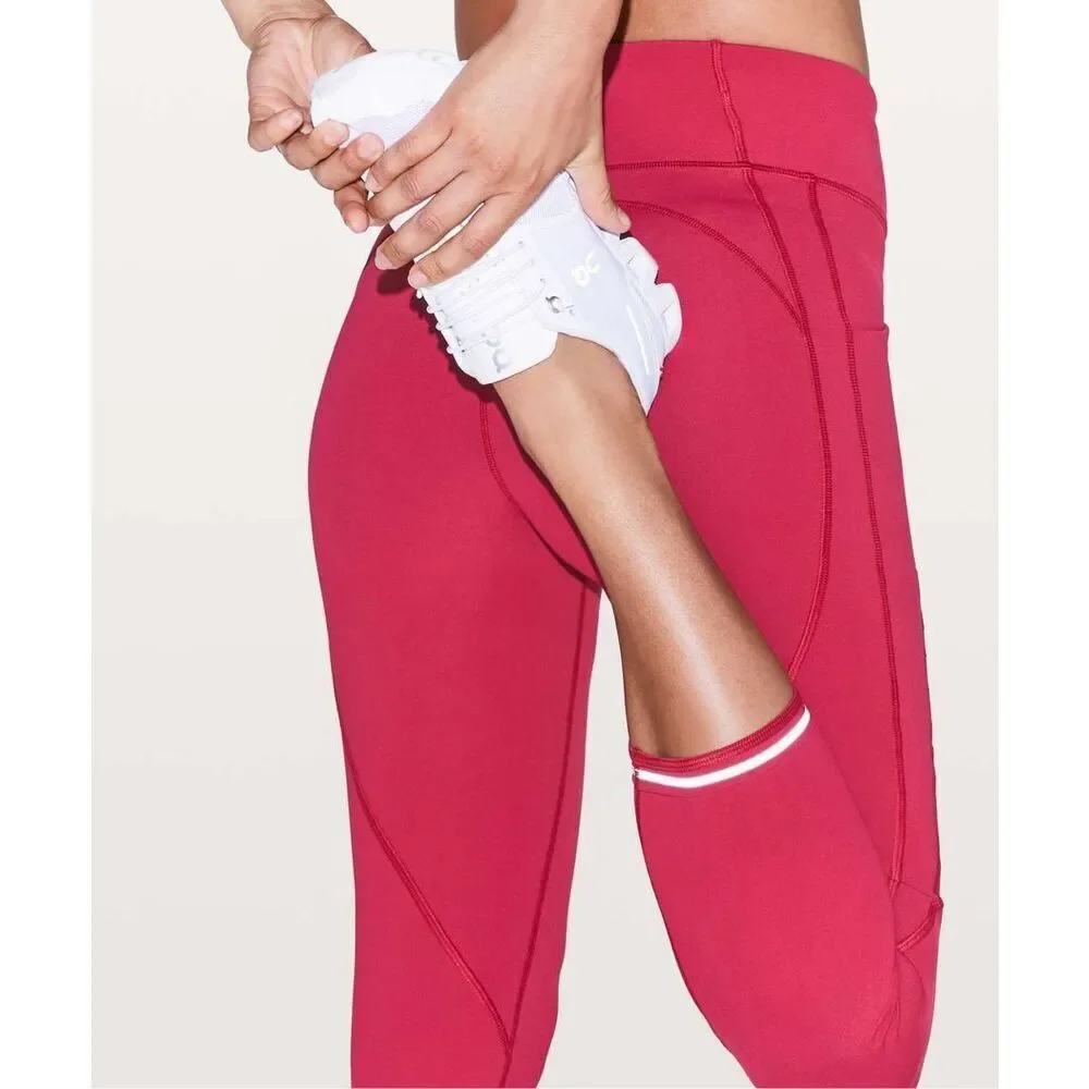 Lululemon Time To Sweat Crop 23" Ruby Red Luxtreme Side POCKETS W6AMDS Size 10 - Picture 4 of 13